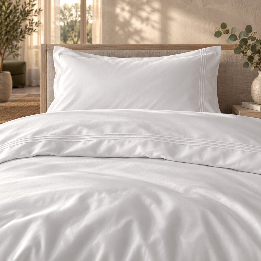 Close view of the Huxberry Breeze Tencel Duvet Cover in evening light