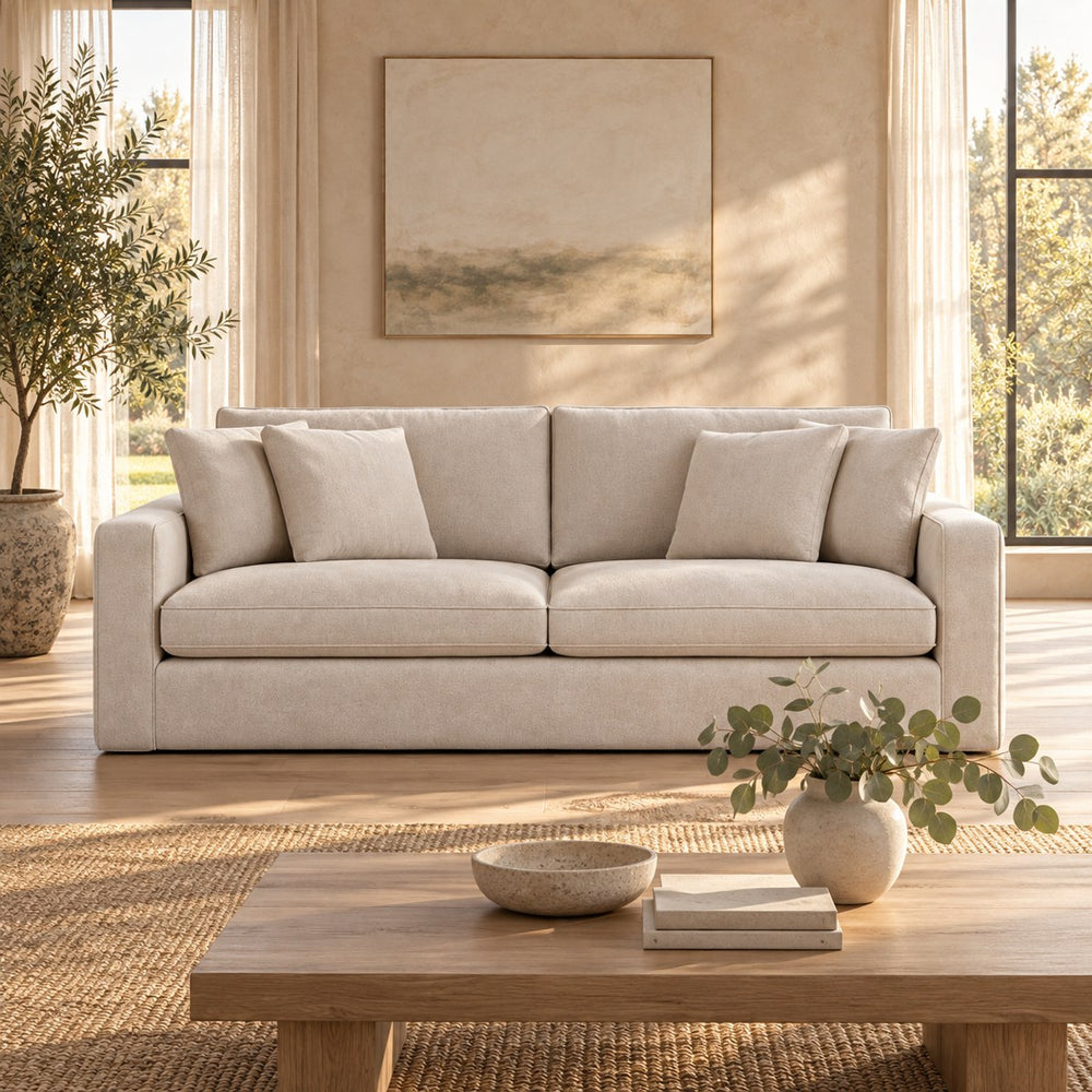 Huxberry Calvin 2 seater Sofa styled in a calm living room