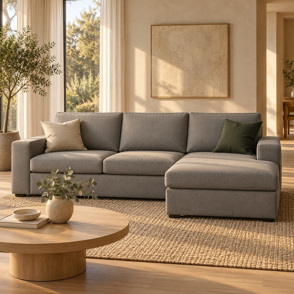 Huxberry Storage Sofabed in a warm, light living room