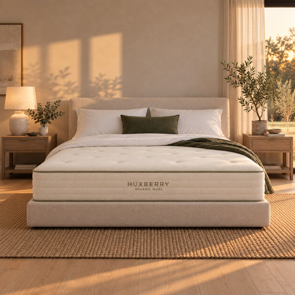 The foot end of the Huxberry Organic Wool Mattress, seen straight on