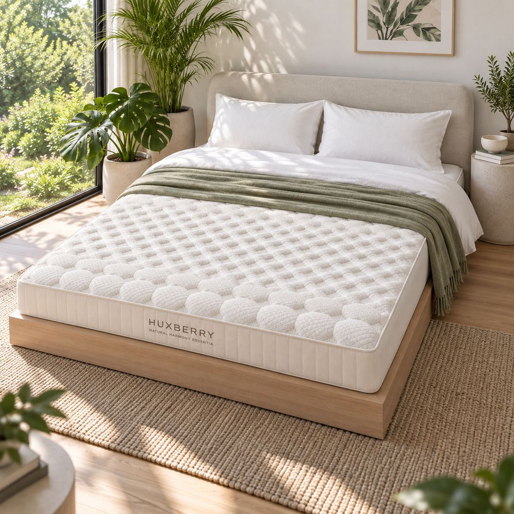 Natural Harmony Essentia Mattress, in a bright garden bedroom, seen from the other side