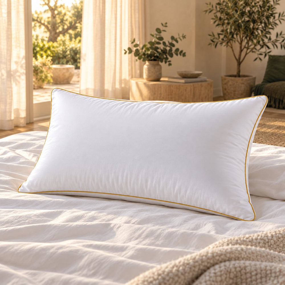 Häussling 3-chamber pillow on white cotton sheets