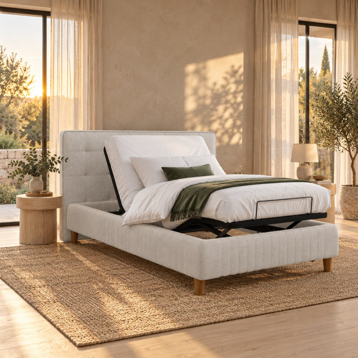 Huxberry Adjustable Deluxe Bed styled in a calm bedroom