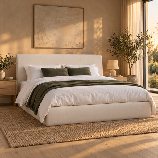 Huxberry Alberta Bed in a warm, light bedroom