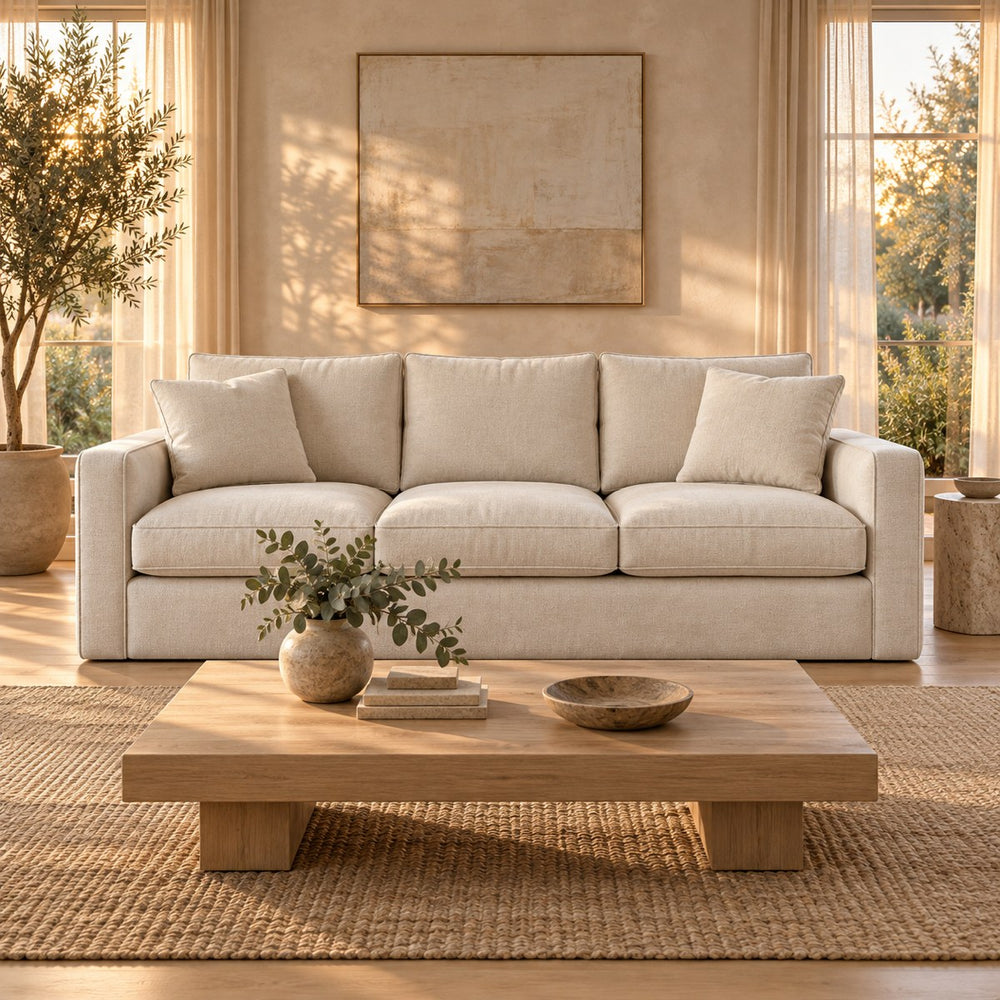 Huxberry Calvin 3 seater Sofa styled in a calm living room