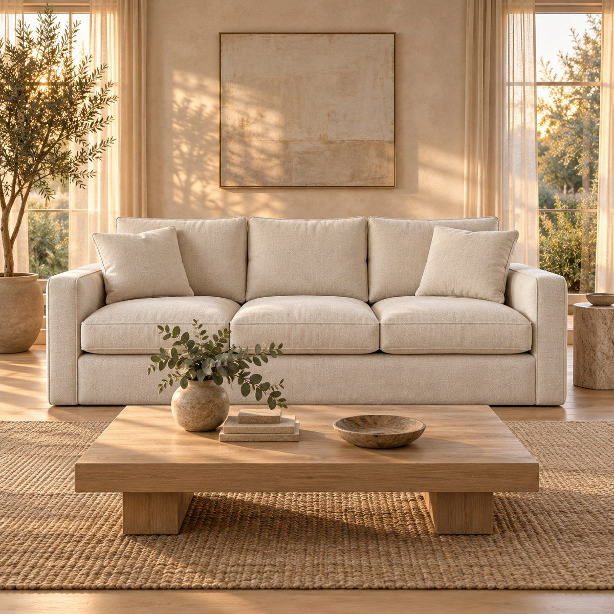 Huxberry Calvin 3 seater Sofa styled in a calm living room