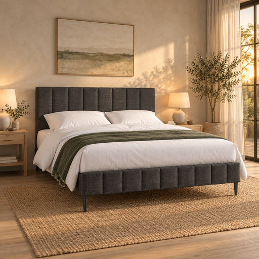 Huxberry Cambridge Bed in a warm, light bedroom