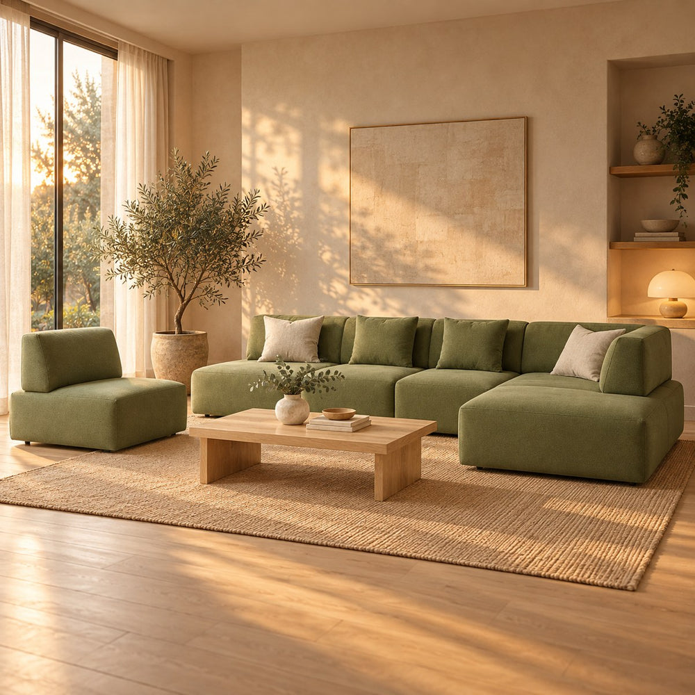 Huxberry Celeste Modular Sofa in a warm, light living room