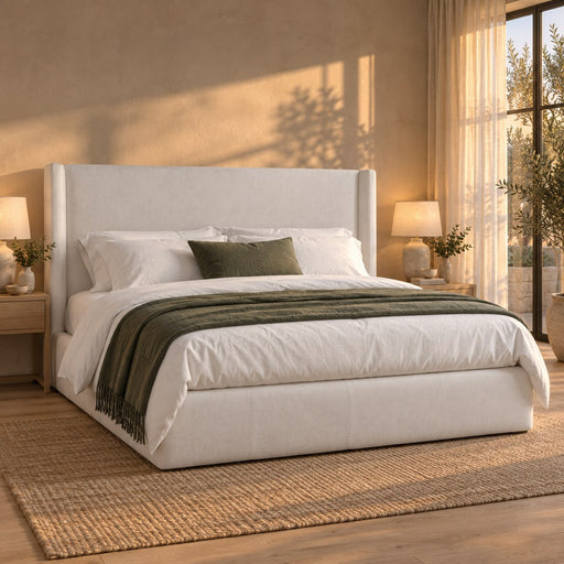 Huxberry Columbia Bed in a warm, light bedroom