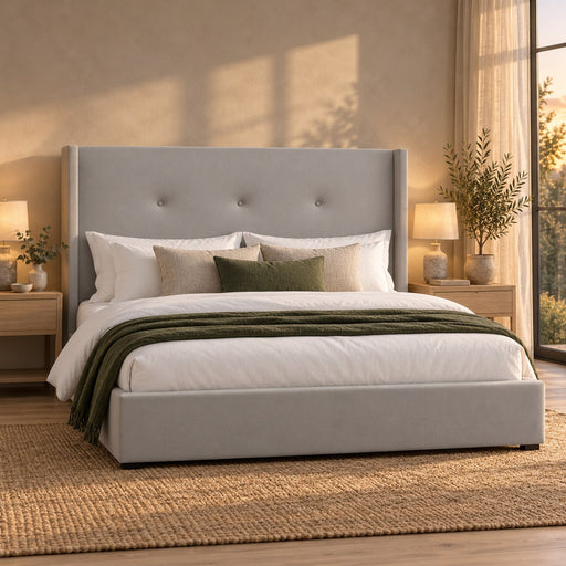 Huxberry Dorchester Bed in a warm, light bedroom