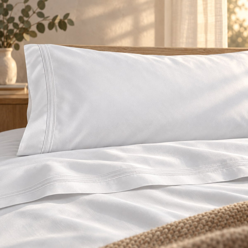 Close view of the Huxberry Essence Tencel Sheets Set in evening light