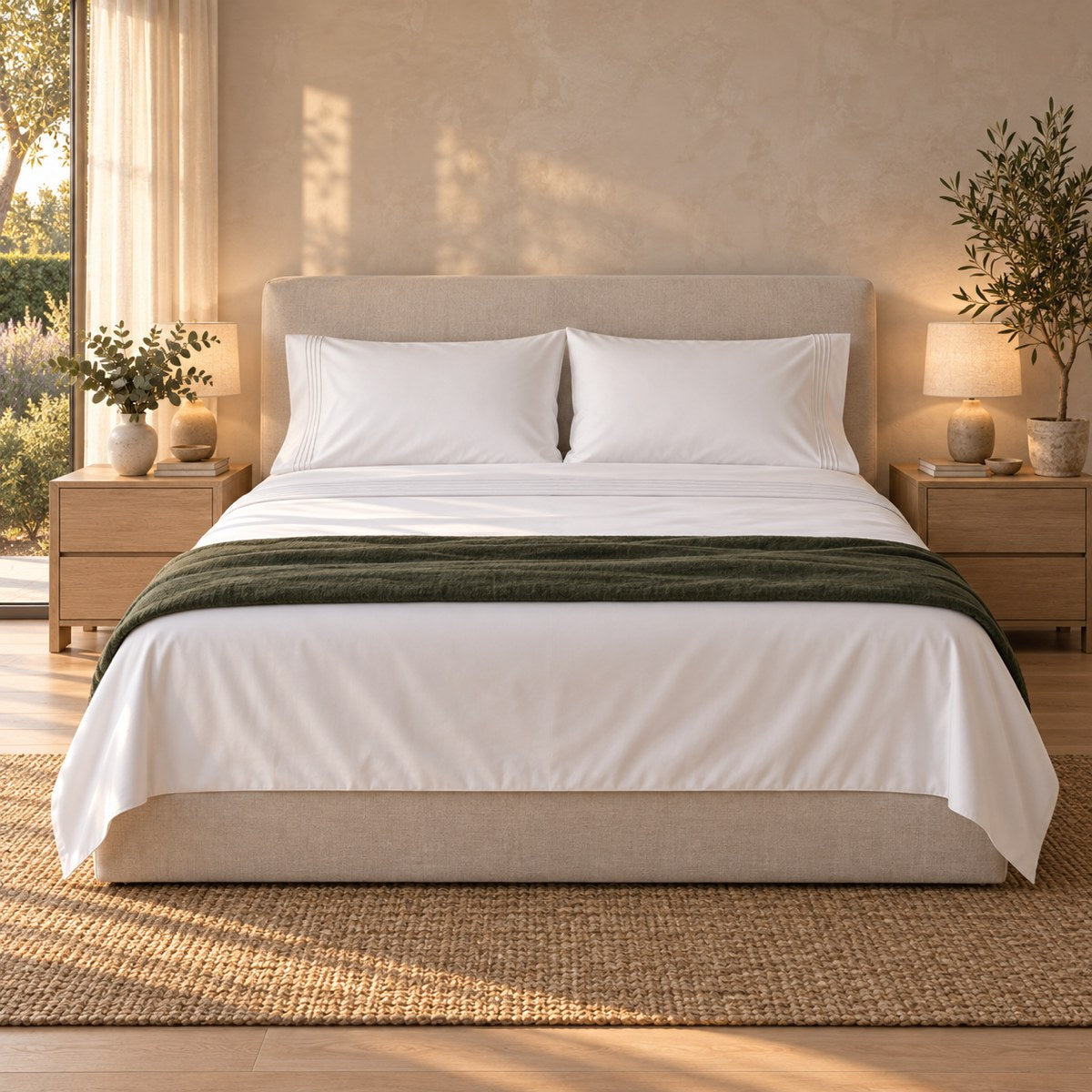Huxberry Essence Tencel Sheets Set in a warm, light bedroom