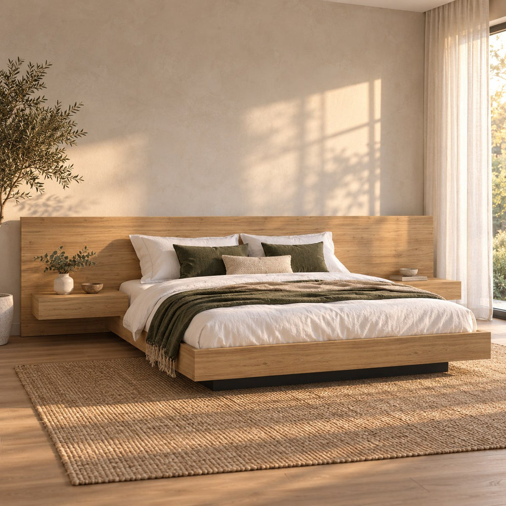 Close-up of the Huxberry Muskoka Oak Bed headboard