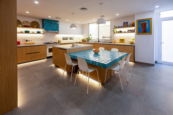 Huxberry bespoke oak kitchen with zellige island, Abu Dhabi