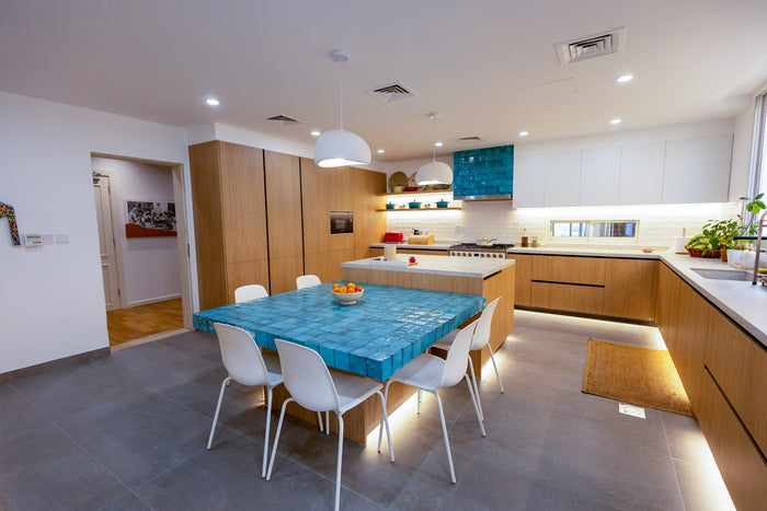 Huxberry bespoke oak kitchen with zellige island, Abu Dhabi