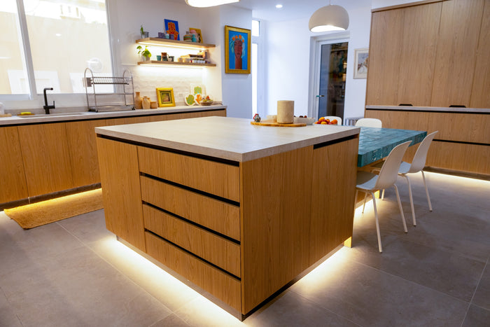 Huxberry bespoke oak kitchen with zellige island, Abu Dhabi