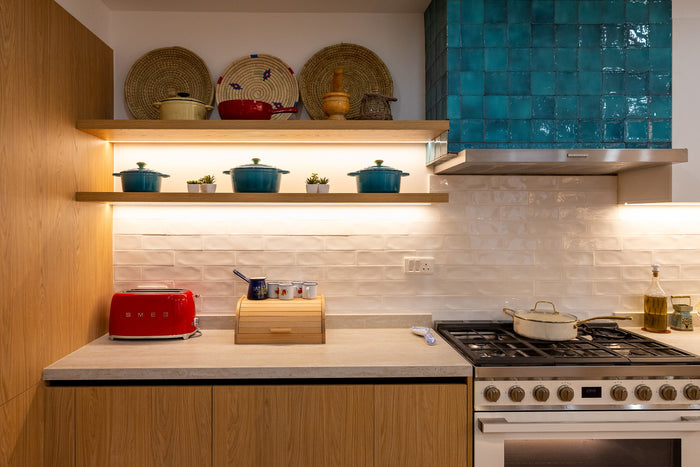 Huxberry bespoke oak kitchen with zellige island, Abu Dhabi