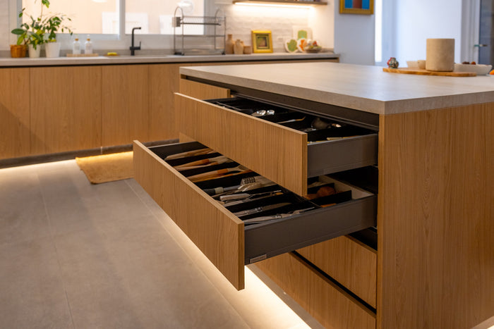 Huxberry bespoke oak kitchen with zellige island, Abu Dhabi