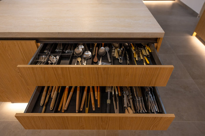 Huxberry bespoke oak kitchen with zellige island, Abu Dhabi