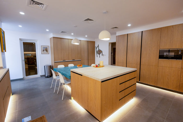 Huxberry bespoke oak kitchen with zellige island, Abu Dhabi