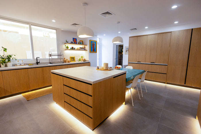 Huxberry bespoke oak kitchen with zellige island, Abu Dhabi