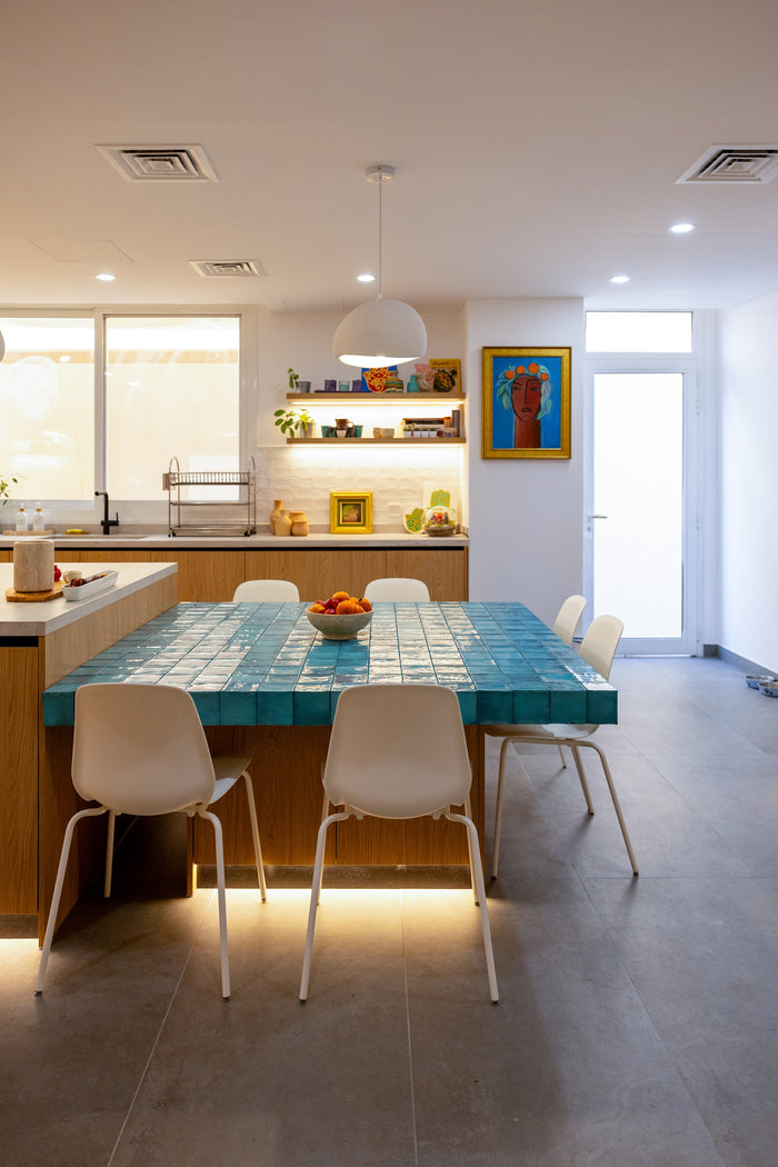 Huxberry bespoke oak kitchen with zellige island, Abu Dhabi