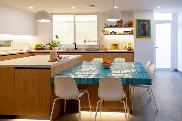 Huxberry bespoke oak kitchen with zellige island, Abu Dhabi