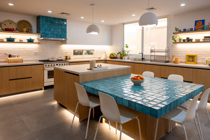 Huxberry bespoke oak kitchen with zellige island, Abu Dhabi