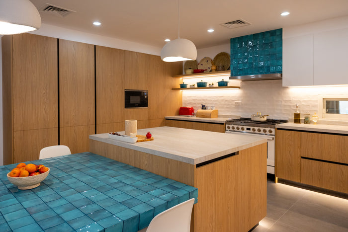 Huxberry bespoke oak kitchen with zellige island, Abu Dhabi