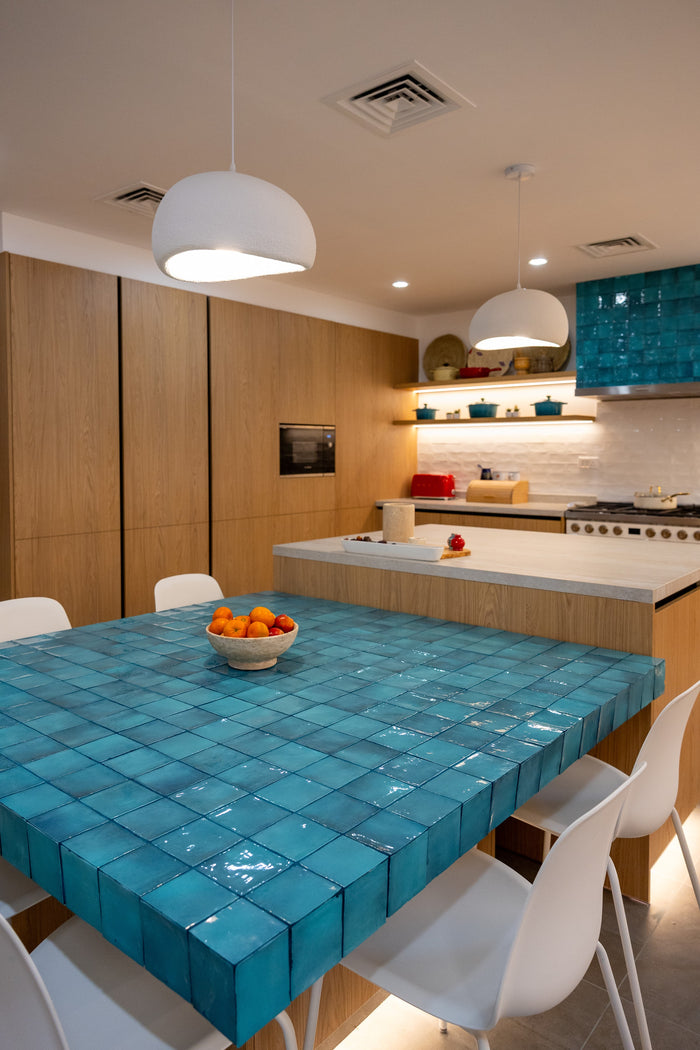 Huxberry bespoke oak kitchen with zellige island, Abu Dhabi