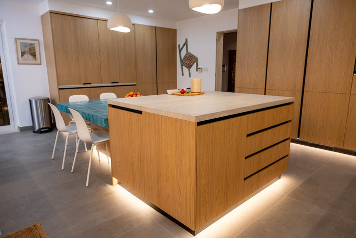 Huxberry bespoke oak kitchen with zellige island, Abu Dhabi