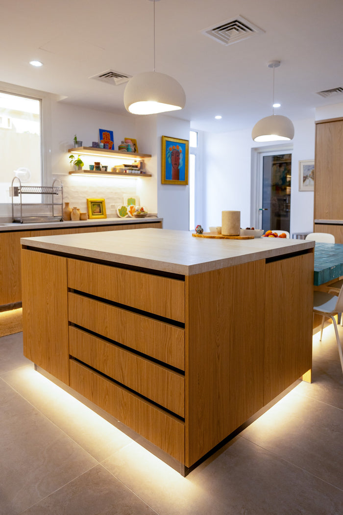 Huxberry bespoke oak kitchen with zellige island, Abu Dhabi