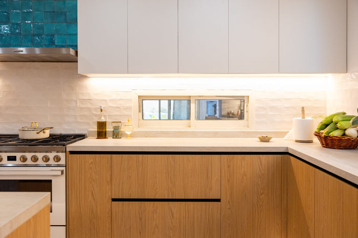 Huxberry bespoke oak kitchen with zellige island, Abu Dhabi