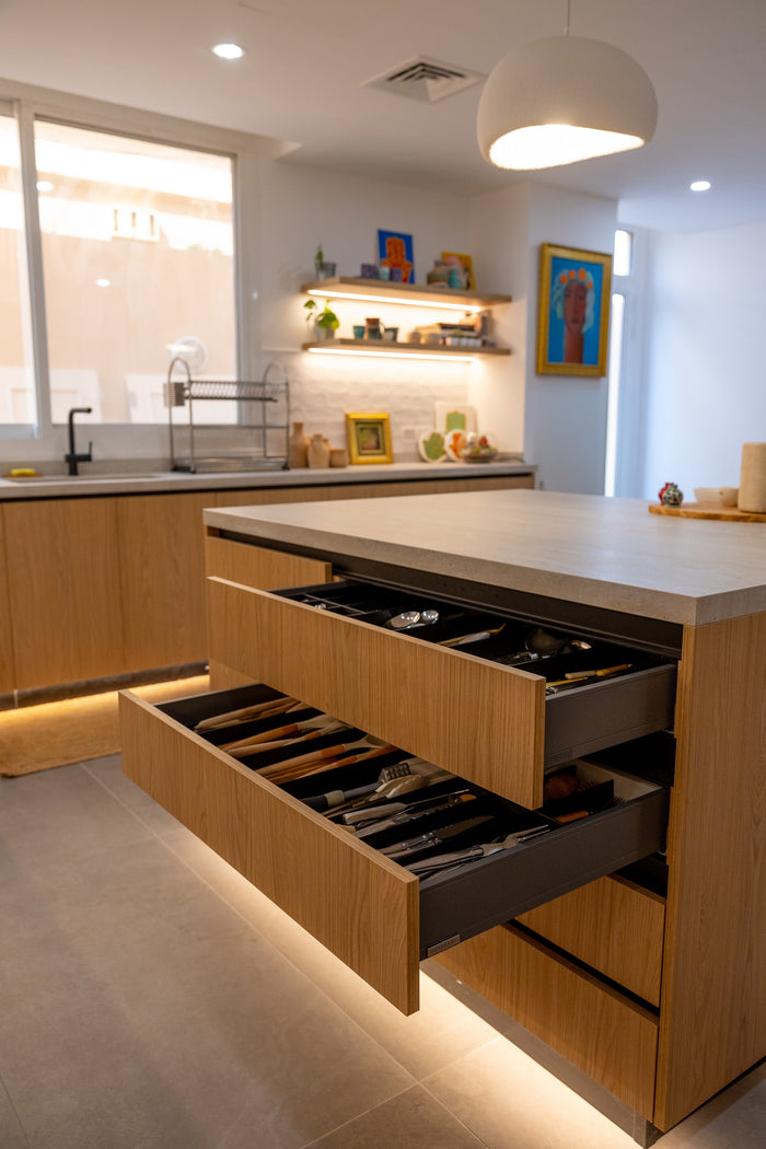 Huxberry bespoke oak kitchen with zellige island, Abu Dhabi
