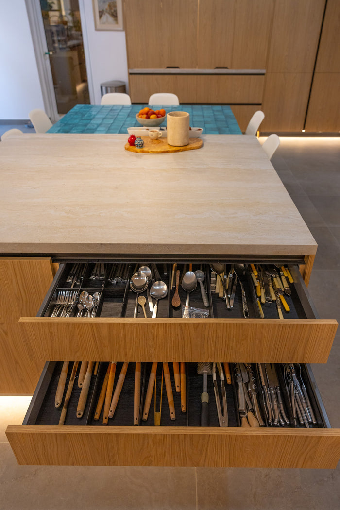 Huxberry bespoke oak kitchen with zellige island, Abu Dhabi