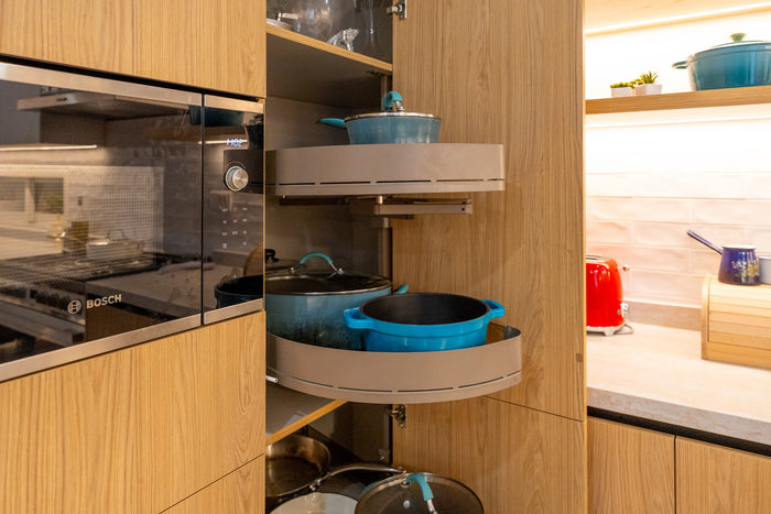 Huxberry bespoke oak kitchen with zellige island, Abu Dhabi