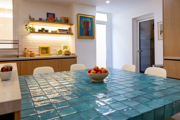 Huxberry bespoke oak kitchen with zellige island, Abu Dhabi