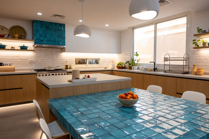 Huxberry bespoke oak kitchen with zellige island, Abu Dhabi