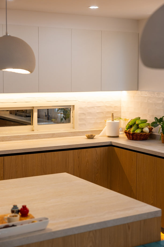 Huxberry bespoke oak kitchen with zellige island, Abu Dhabi