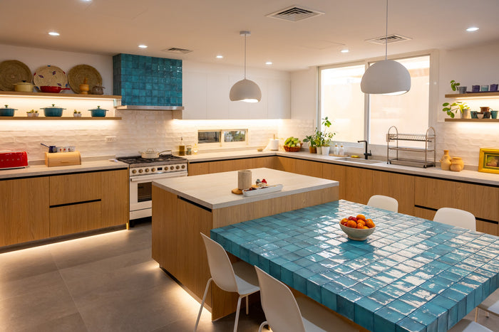 Huxberry bespoke oak kitchen with zellige island, Abu Dhabi