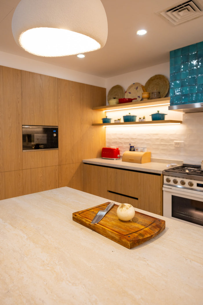 Huxberry bespoke oak kitchen with zellige island, Abu Dhabi