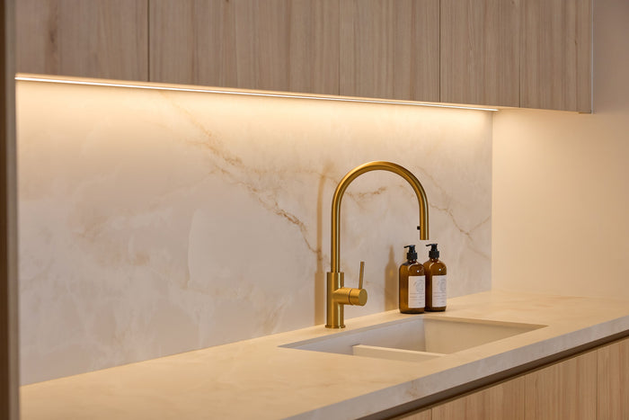 Huxberry bespoke light oak kitchen with arches, Motor City, Dubai