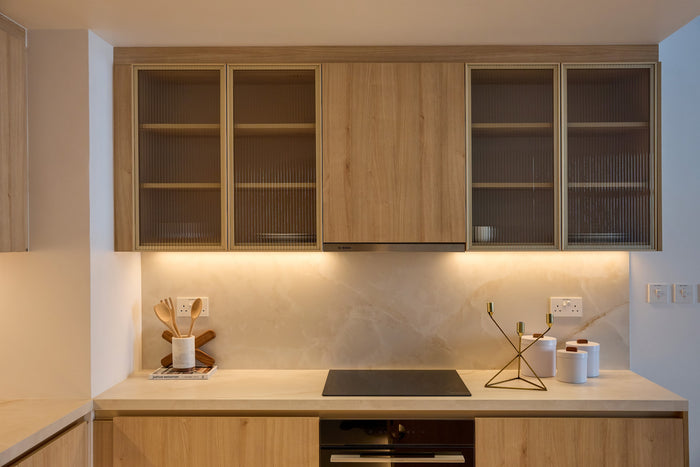 Huxberry bespoke light oak kitchen with arches, Motor City, Dubai