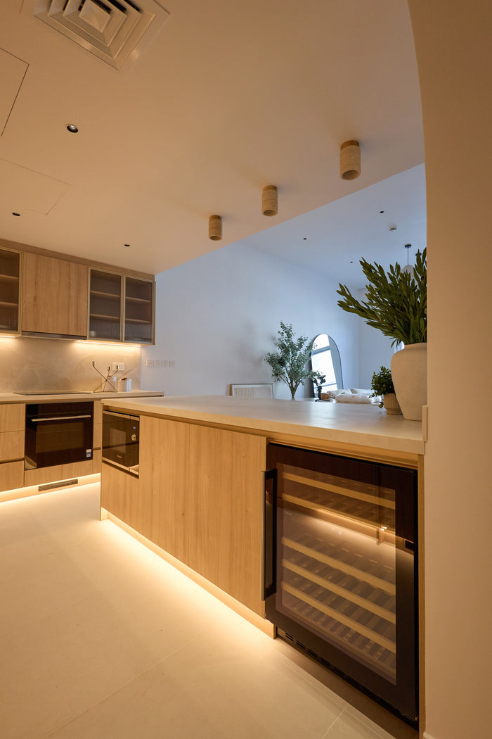 Huxberry bespoke light oak kitchen with arches, Motor City, Dubai