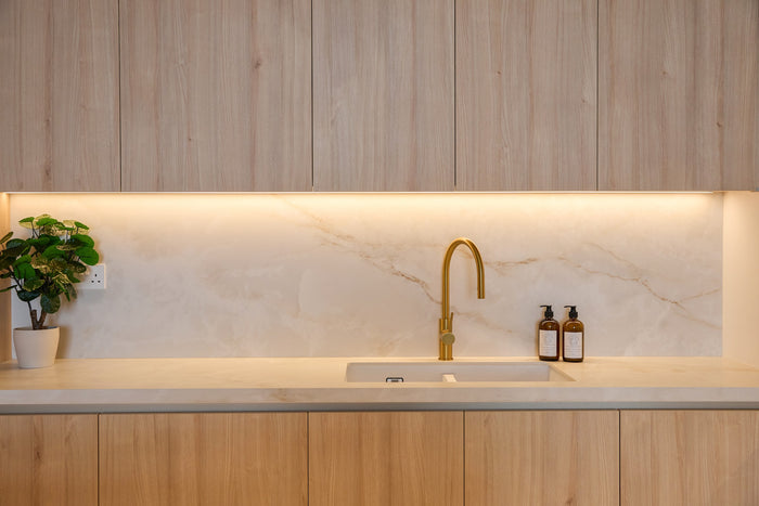 Huxberry bespoke light oak kitchen with arches, Motor City, Dubai