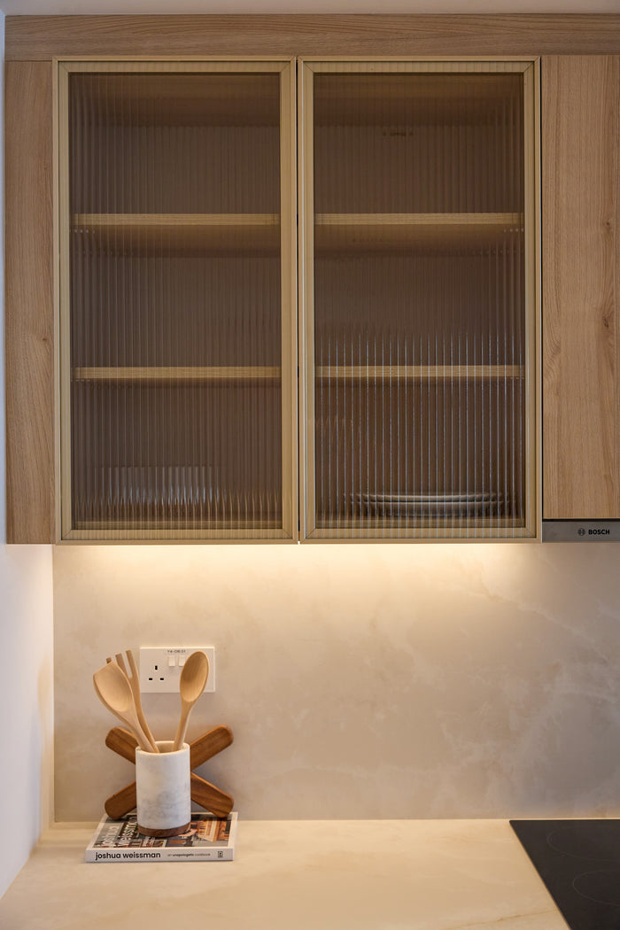 Huxberry bespoke light oak kitchen with arches, Motor City, Dubai