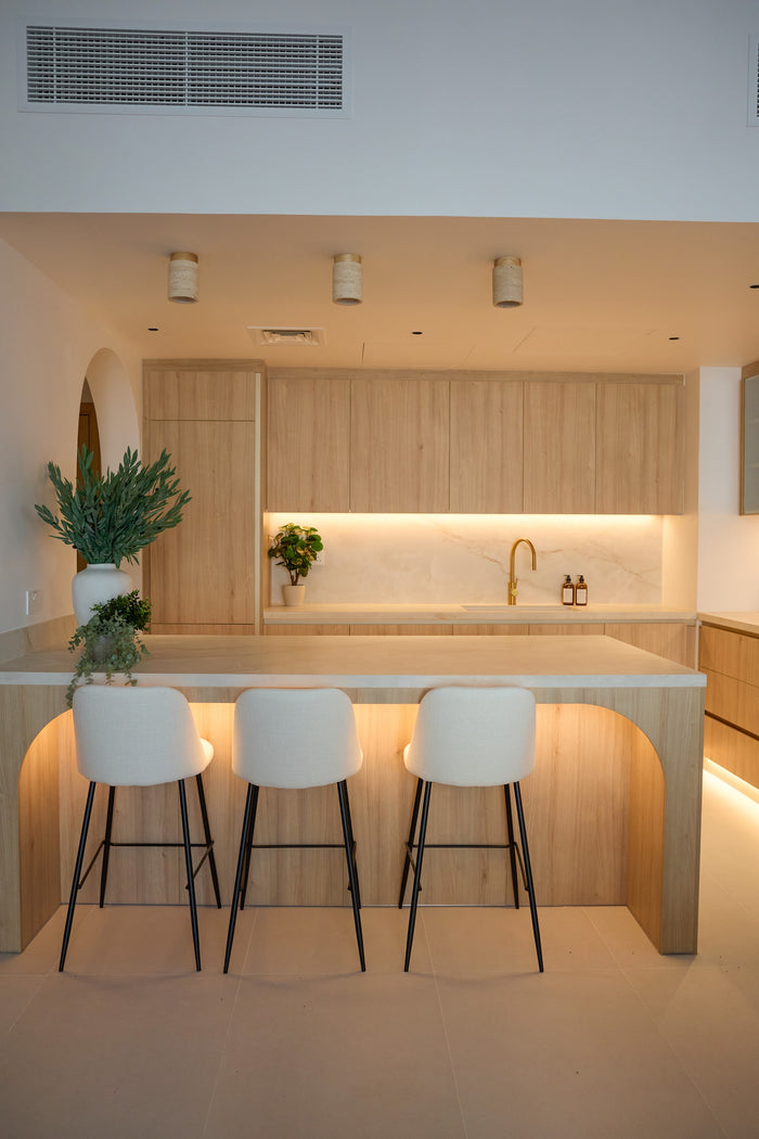 Huxberry bespoke light oak kitchen with arches, Motor City, Dubai