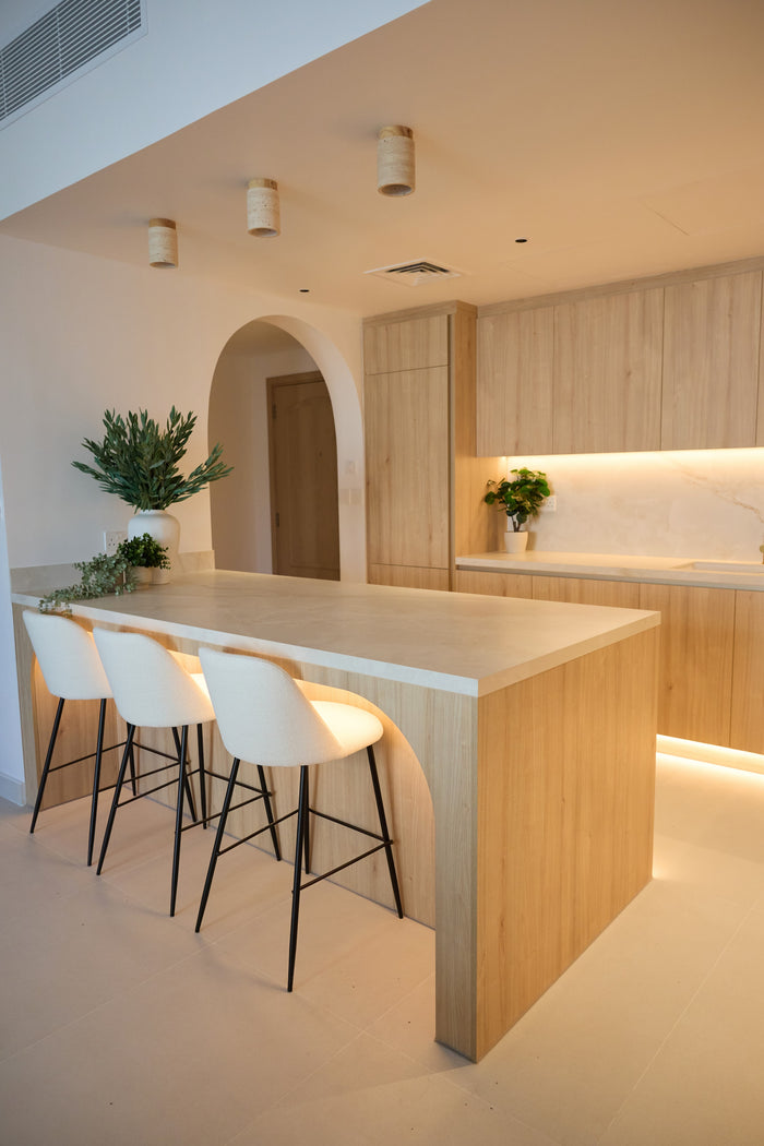 Huxberry bespoke light oak kitchen with arches, Motor City, Dubai