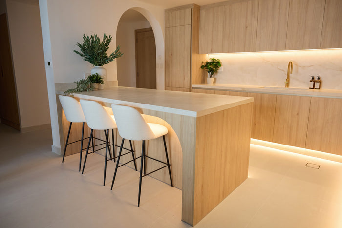 Huxberry bespoke light oak kitchen with arches, Motor City, Dubai