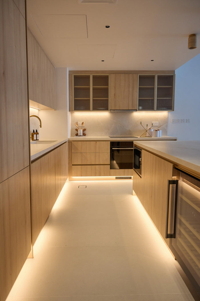 Huxberry bespoke light oak kitchen with arches, Motor City, Dubai